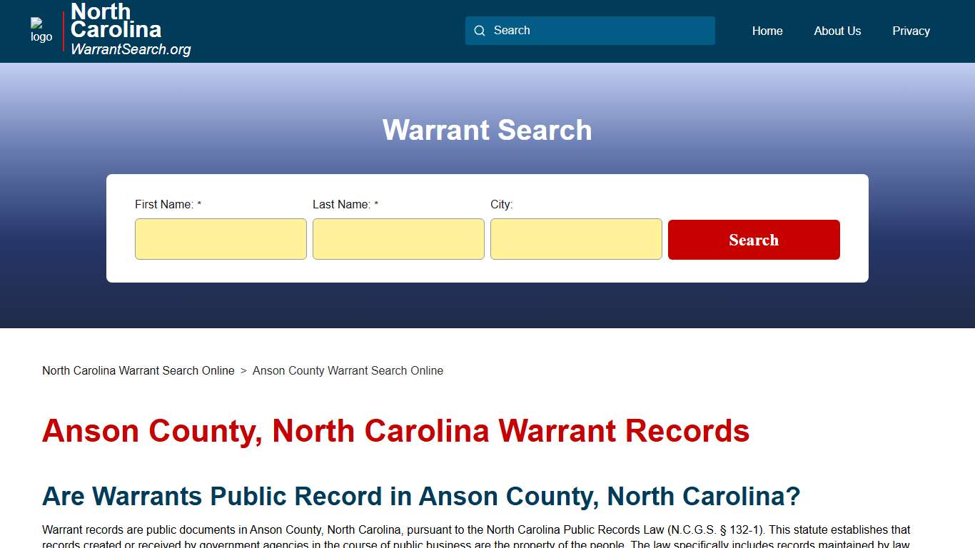 Anson County, North Carolina Warrant Search NorthCarolinaWarrantSearch.org